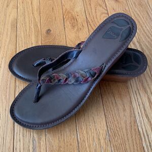 Reef Braided Brown Leather Sandals Flip Flops‎ Wedge Size 10